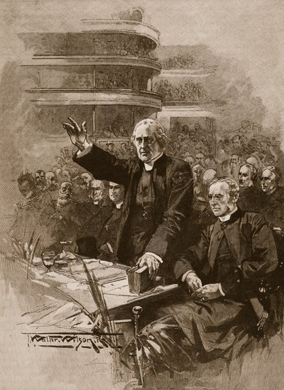 El Arzobispo de Canterbury en la demostración en el Royal Albert Hall, 1893, ilustración de 