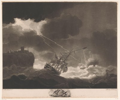 Un rayo cae sobre dos barcos durante una tormenta de Thomas Watson