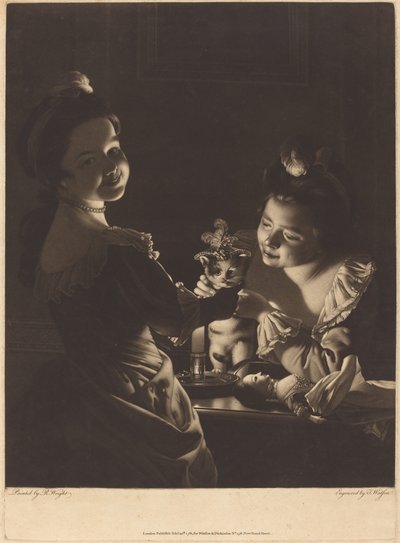 Miss Kitty vistiéndose de Thomas Watson after Joseph Wright