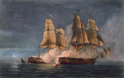 Captura del Thetis por el HMS Amethyst, 10 de noviembre de 1808, grabado por T. Sutherland para 
