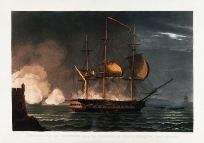 Cortando la Hermoine del puerto de Porto Cavailo, 25 de octubre de 1799, c.1812-1816 de Thomas Whitcombe