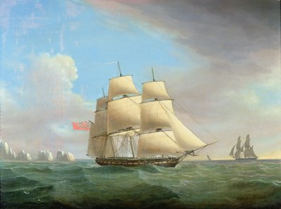 Fragata H.M. Galatea, 38 Cañones frente a las Agujas, Isla de Wight de Thomas Whitcombe