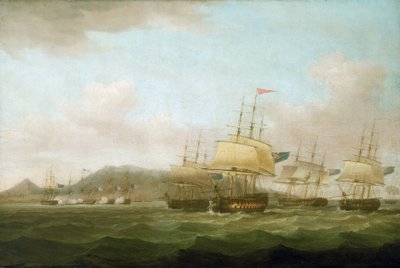 La captura de Saint Paul, cerca de la isla Bourbon (actual isla Reunión) por la flota británica, el 21 de septiembre. de Thomas Whitcombe