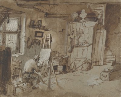 Un pintor trabajando en su estudio de Thomas Wijck