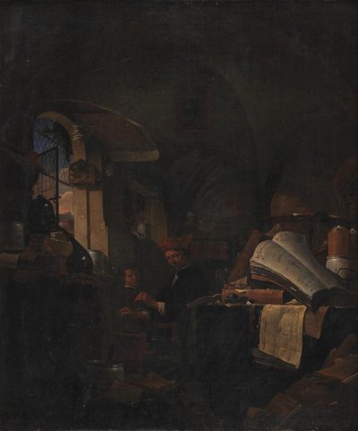 Un alquimista en su laboratorio de Thomas Wijck