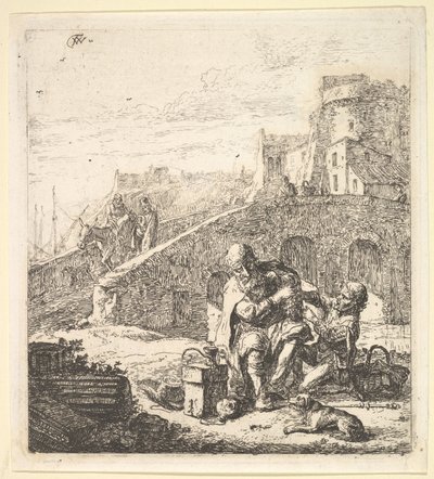 Lazarillo robando uvas del pobre mendigo ciego, siglo XVII de Thomas Wijck