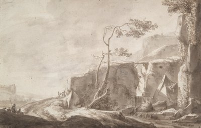 Paisaje rocoso con un arroyo de Thomas Wijck