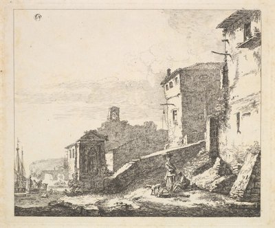 Escena de Pueblo con Mujer de Pie Junto a un Hombre Sentado, copia, siglo XVII de Thomas Wijck