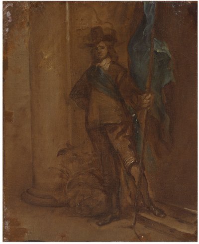 Un soldado con una bandera de Thomas Willeboirts Bosschaert