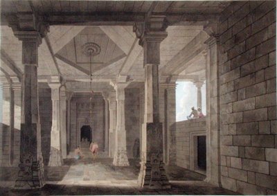 Parte del interior de un templo hindú en Deo, en Bahar, lámina VI de 