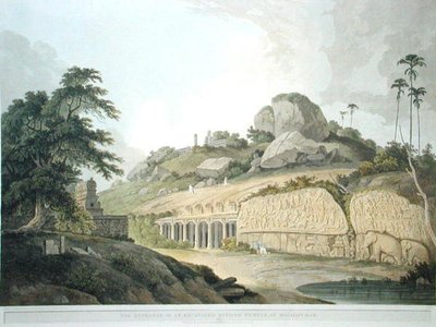 La entrada de un templo hindú excavado en Mavalipuram, lámina 53 de 