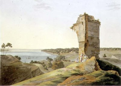 Vista desde las Ruinas del Fuerte de Currah, en el Río Ganges, lámina XXI de Parte 4 de 
