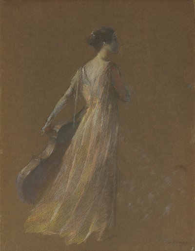 Dama de pie sosteniendo un violonchelo de Thomas Wilmer Dewing
