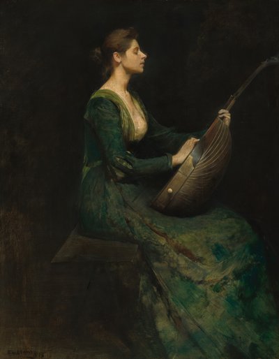 Dama con laúd de Thomas Wilmer Dewing