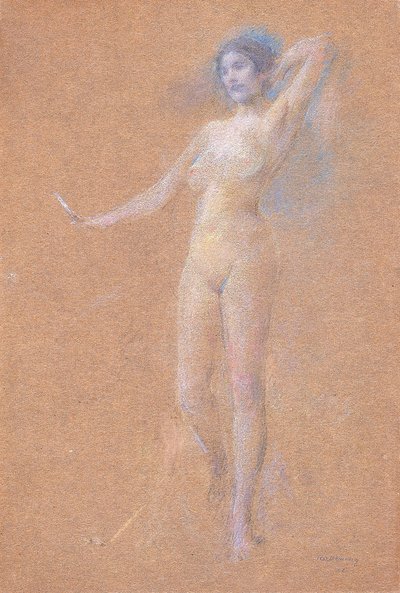 Figura de niña desnuda de pie de Thomas Wilmer Dewing