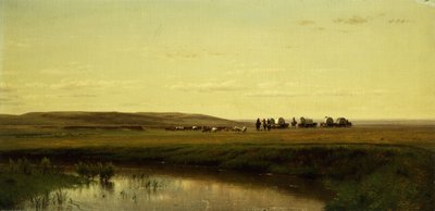 Un tren de carretas en las llanuras, río Platte de Thomas Worthington Whittredge