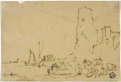 Pescadores pescando al borde del agua de Thomas Wyck