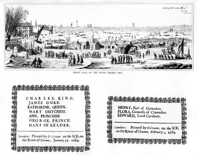 Feria de hielo en el río Támesis y muestras de impresión, febrero de 1684 de Thomas Wyck