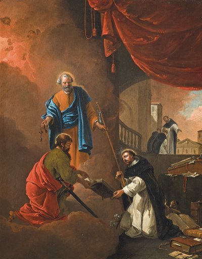 La visión de San Domingo, con San Domingo bendiciendo a dos frailes misioneros más allá de Thomas Wyck