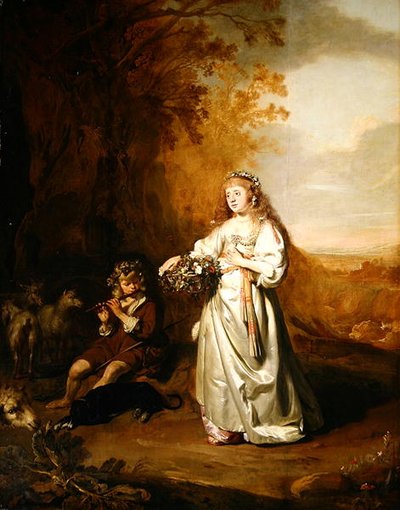 Una niña y un niño con traje arcádico de Thomas de Keyser