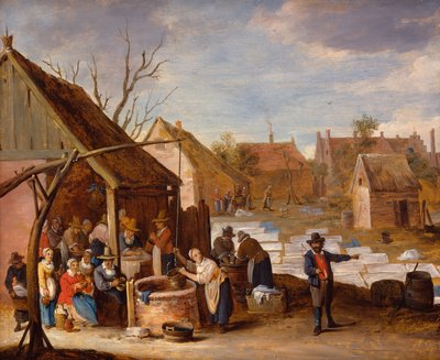 Campesinos trabajando en un campo de blanqueo (óleo sobre lienzo) de Thomas van Apshoven