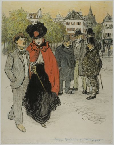 Caballero observando a una pareja que pasea de Théophile Alexandre Pierre Steinlen