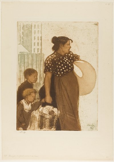 Ama de casa y niños regresando de la lavandería de Théophile Alexandre Pierre Steinlen