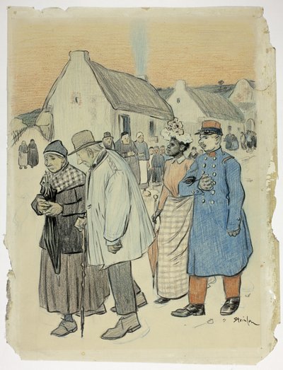 Escena callejera con dos parejas de Théophile Alexandre Pierre Steinlen