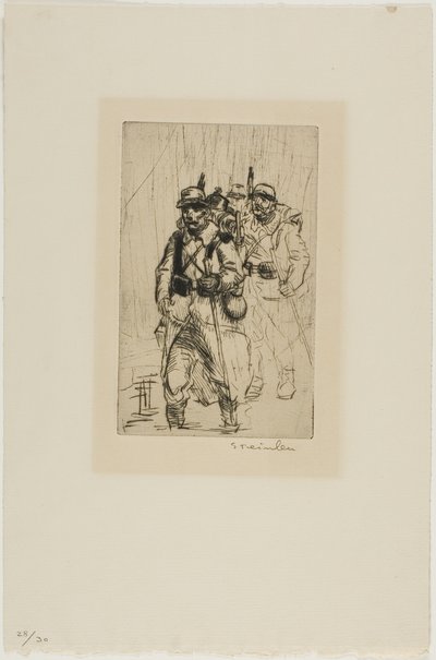 Tres soldados caminando de Théophile Alexandre Pierre Steinlen