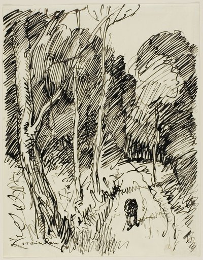 Paisaje arbolado con vagabundo de Théophile Alexandre Pierre Steinlen