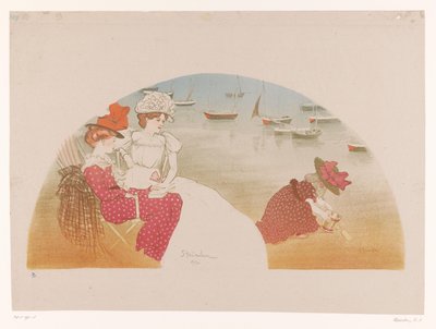 Dos mujeres y un niño junto al mar
Sur la plage / Chemin de fer de l