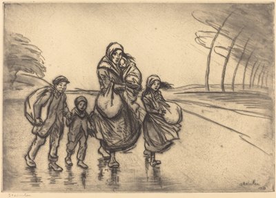 Bajo la lluvia: La madre y los niños, 1915 de Théophile Alexandre Steinlen