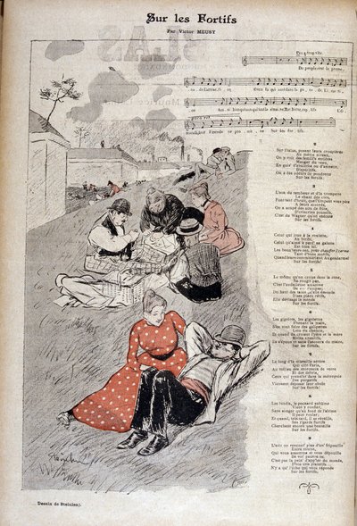 Canción popular “sobre las fortificaciones” por Victor Meusy - dibujo de Theophile Alexandre Steinlen en “Gil blas ilustrado”. de Théophile Alexandre Steinlen