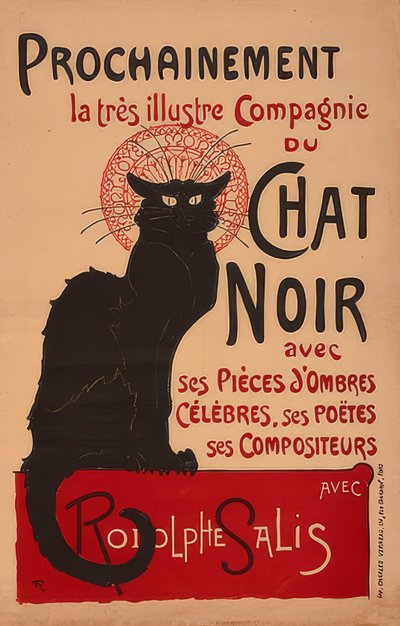 Próximamente la muy ilustre Compañía del Gato Negro con Rodolphe Salis (2ª versión). Francia, 1896, Imp. Charles Verneau, París de Théophile Alexandre Steinlen