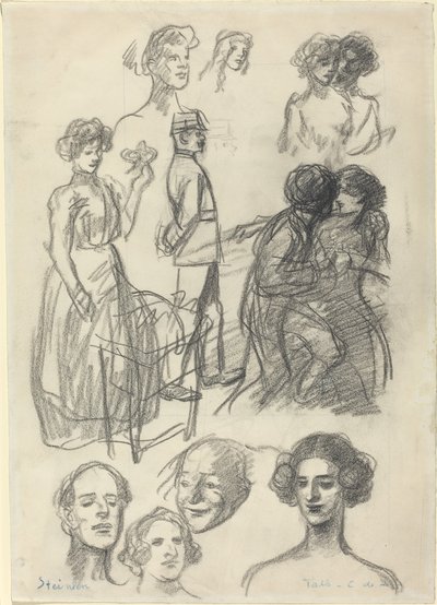 Bocetos para "Amantes en un banco" de Théophile Alexandre Steinlen