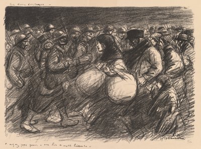 Bocetos de guerra: Las dos procesiones (Sketches de guerre: Les deux cortèges - "Ayez pas peur - on les a - et bien!") de Théophile Alexandre Steinlen