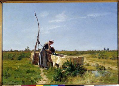 El campesino y el pozo Pintura de Theophile Mayan (1860-1937) Dim. 46x56 cm. Mención obligatoria: Colección fondation regards de Provence Marsella DR de Théophile Henri Mayan
