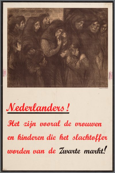 Anuncio a los holandeses de que las mujeres y los niños en particular son víctimas del mercado negro de Theophile Steinlen