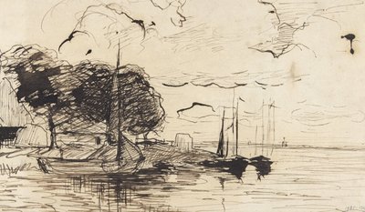 Banco con granero y veleros de Théophile de Bock (possibly)