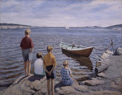 Niñas en el muelle (óleo sobre lienzo) de Thorvald Torgersen