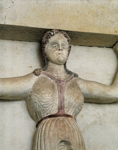 Tumba tracia de Sveshtari, detalle de una estatua de mujer en Atlas, siglo III a.C. (escultura en piedra) de Thracian Thracian