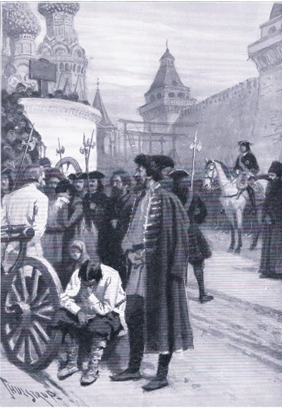 Ejecución de los Strelitz por orden de Pedro el Grande, ilustración de Hitos en la Historia Europea publicada por Gresham Publishing Co, c.1920 (litografía) de Thure de Thulstrup