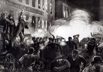 El motín anarquista en Chicago: una bomba de dinamita explotando entre la policía, de 