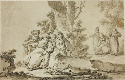Figuras con vestimenta oriental en un paisaje de Tiberius Dominikus Wocher