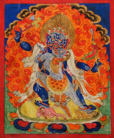 Una deidad aterradora en Yab-Yum, siglo XIX de Tibetan School
