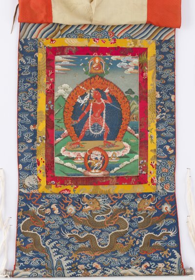 Dakini, pintura del siglo XIX, bordes textiles del siglo XIX y XVIII de Tibetan School