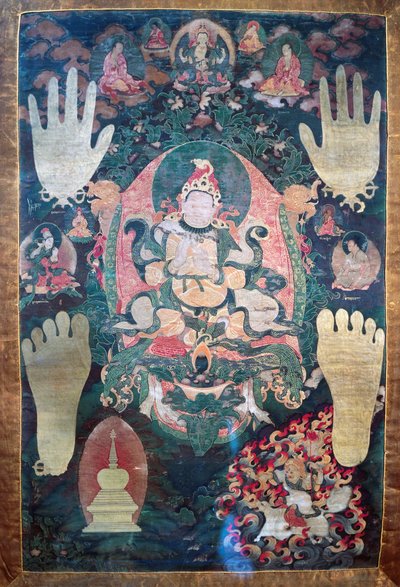 Gnya-Khri btsan-Po, legendario primer rey de Tíbet, reencarnación del bodhisattva Avalokitesvara, uno de los líderes temporales y espirituales de Tíbet, pintura sobre lienzo, civilización tibetana de Tibetan School