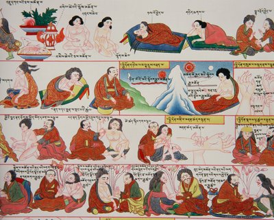 Manuscrito sobre medicina tibetana (detalle) de Tibetan School