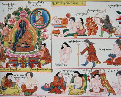 Manuscrito sobre medicina tibetana (detalle) de Tibetan School