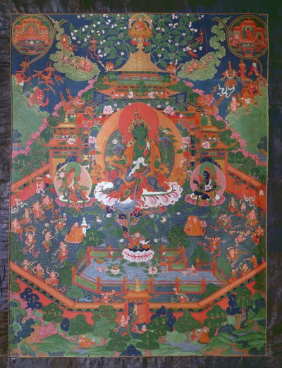 Thangka que representa a Tara Verde de Tibetan School